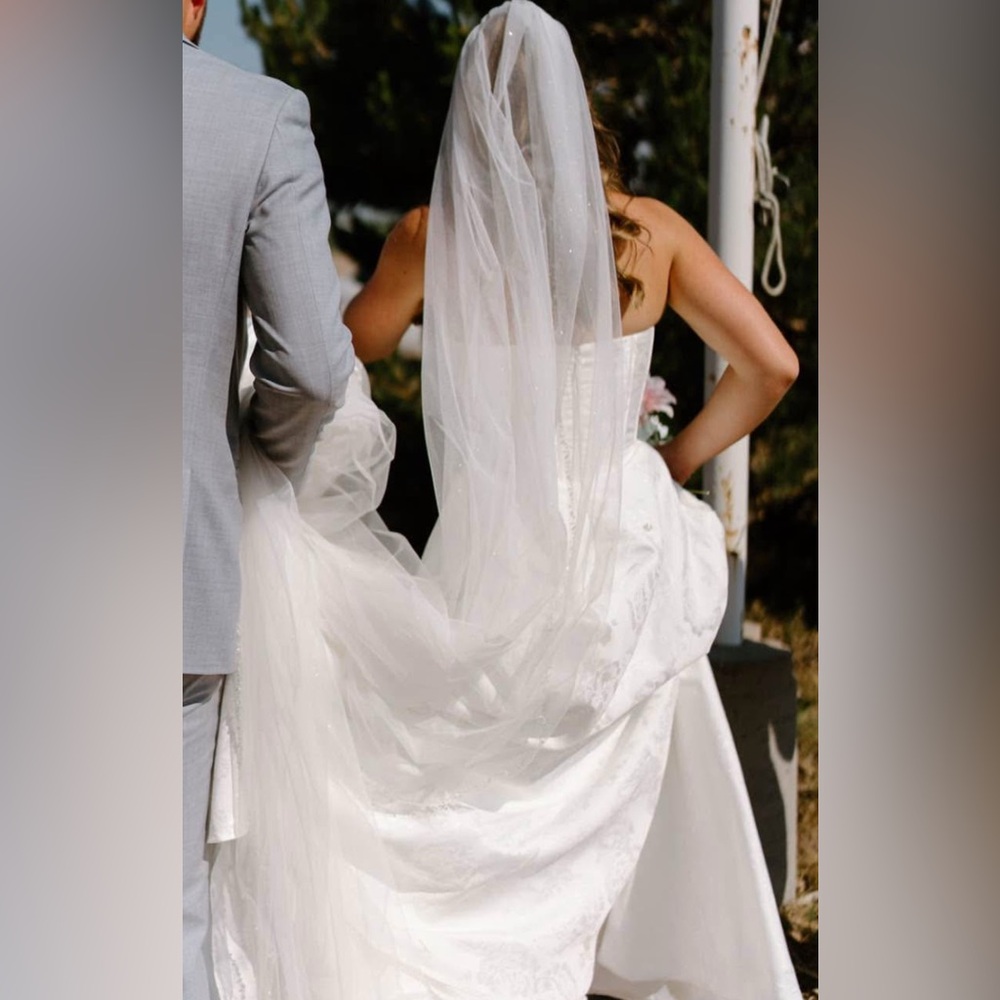 White Tulle Cathedral Length Glitter Veil With Beaded Edge